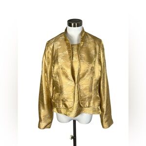 Jones New York Vintage Silky Floral Jacquard Gold Jacket Set Size 8